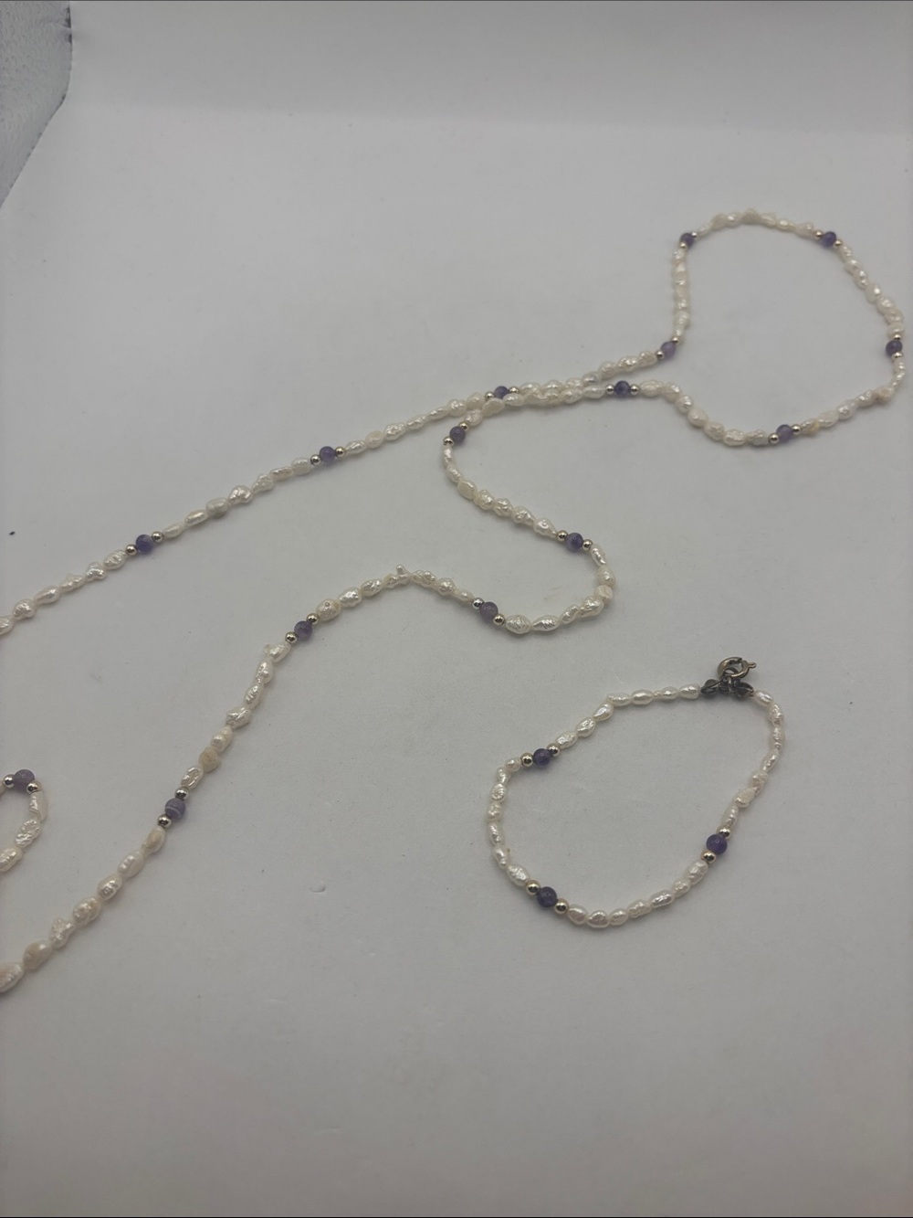 VTG Fresh Water Rice Pearl Amethyst Necklace 17” And Bracelet coastal classic - Picture 2 of 9